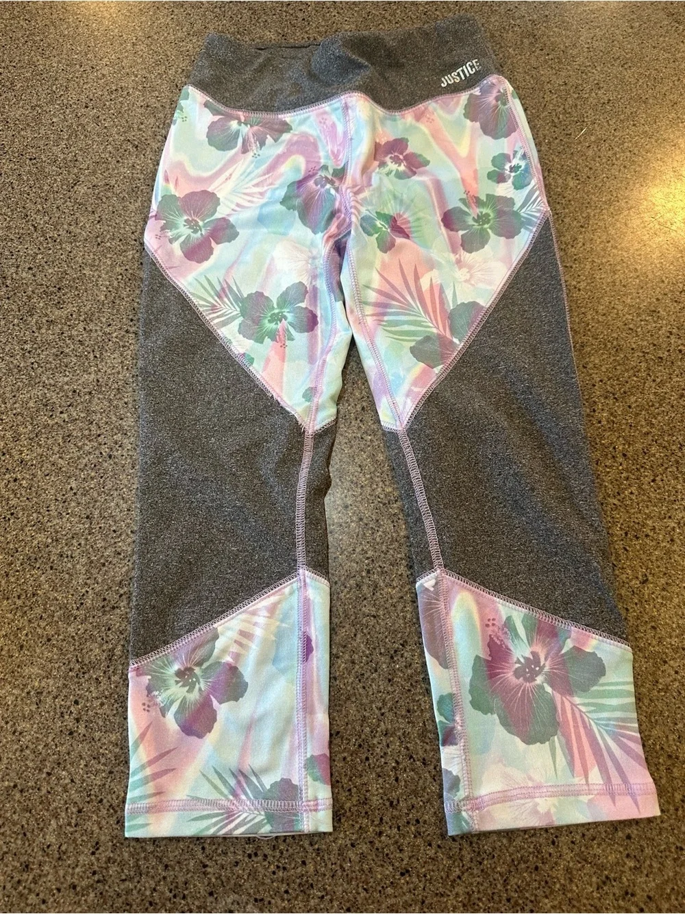 Justice Girls' Gray & Pastel Floral Athletic Capri Leggings
